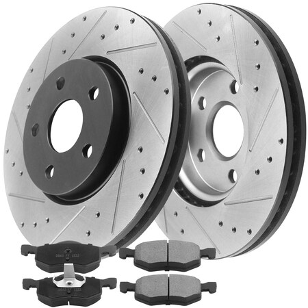 Motorbymotor MotorbyMotor Front 278mm Drilled & Slotted Brake Rotor & Brake Pad kit 12065089&D843(6Pack) BRF12065089BK-D843